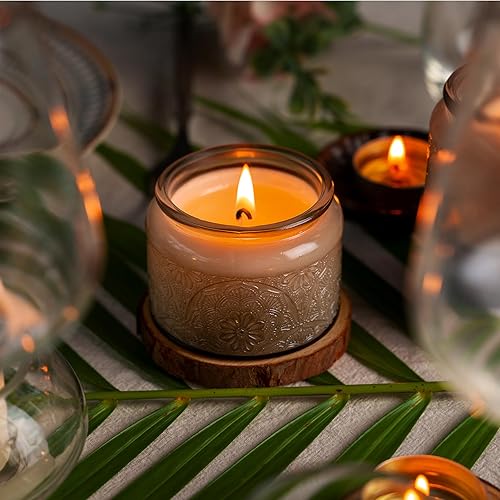 Miniatura 17 de Paquete de 18 recipientes de vela de vidrio en relieve de 4 onzas con tapas y etiquetas de bambú, tarros de vela rosa para hacer velas, diseño