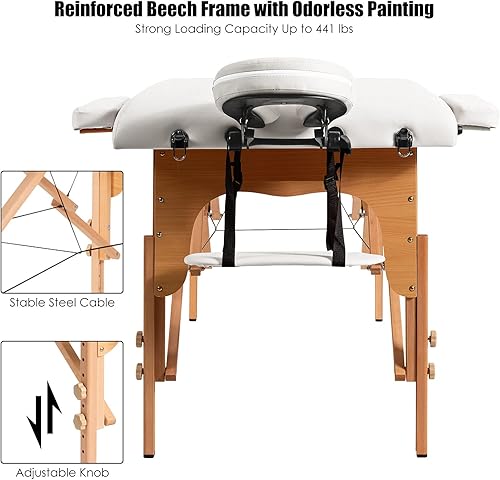 Miniatura 5 de BestComfort Mesa de masaje portátil, altura de cama de spa de 84 pulgadas ajustable, 2 mesas plegables de extensión de pestañas, cuna facial