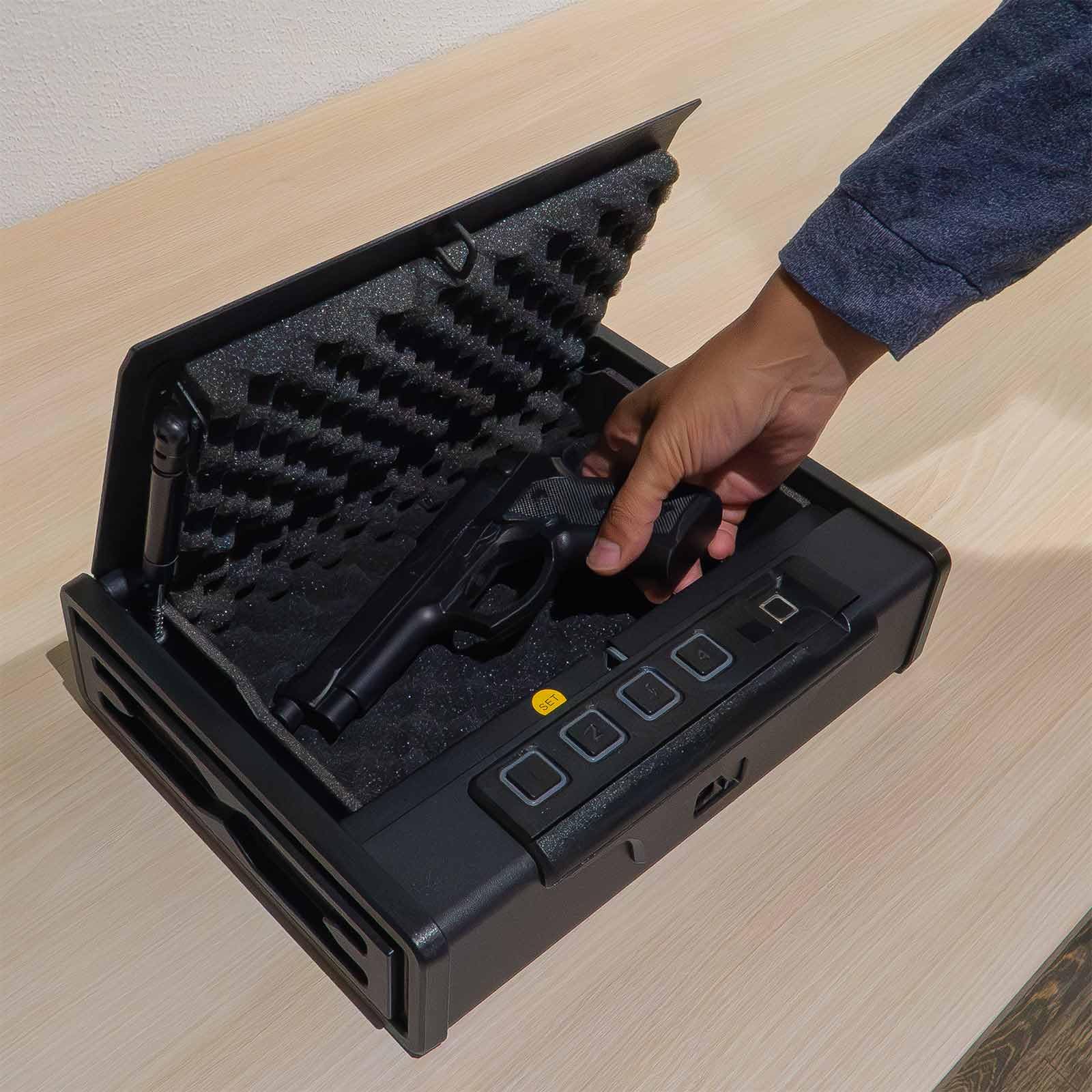 Profirst Pistolenschutzkassette Patrol Stahl Fingerprintschloss mechanische Notöffnung LED Innenbeleuchtung inkl. Montagematerial