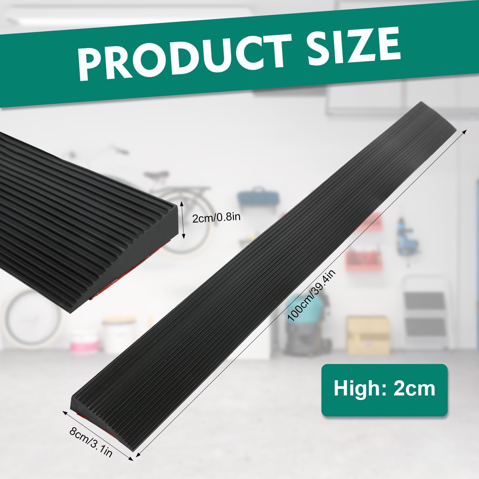 Rampa de Umbral de Puerta Autoadhesivo 100 * 8 * (1-3) cm, Antideslizante Goma Rampas para Silla de Ruedas, Cortable Perfil Transición Suelo para Garaje, Carrito de Transporte (2,0 cm-Altura, Negro)