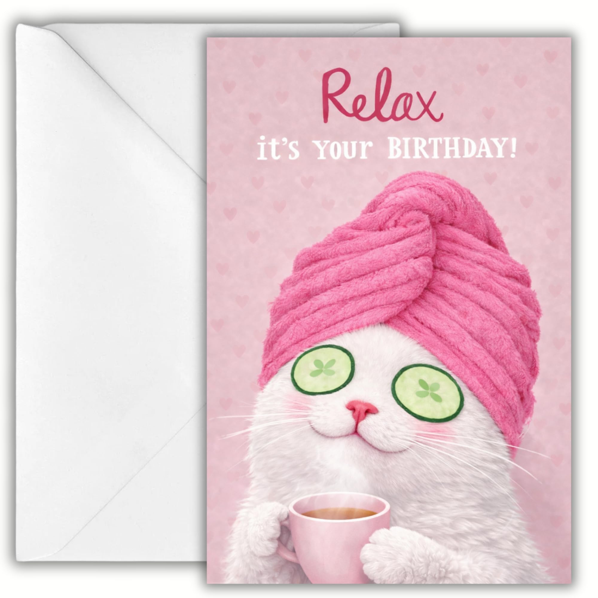 Birthday Cards for Women, Relax It’s Your Birthday – Mum Birthday Card, Funny & Adorable Spa Cat Greeting Card for Her, Friend, Sister, Mom, or Cat Lover