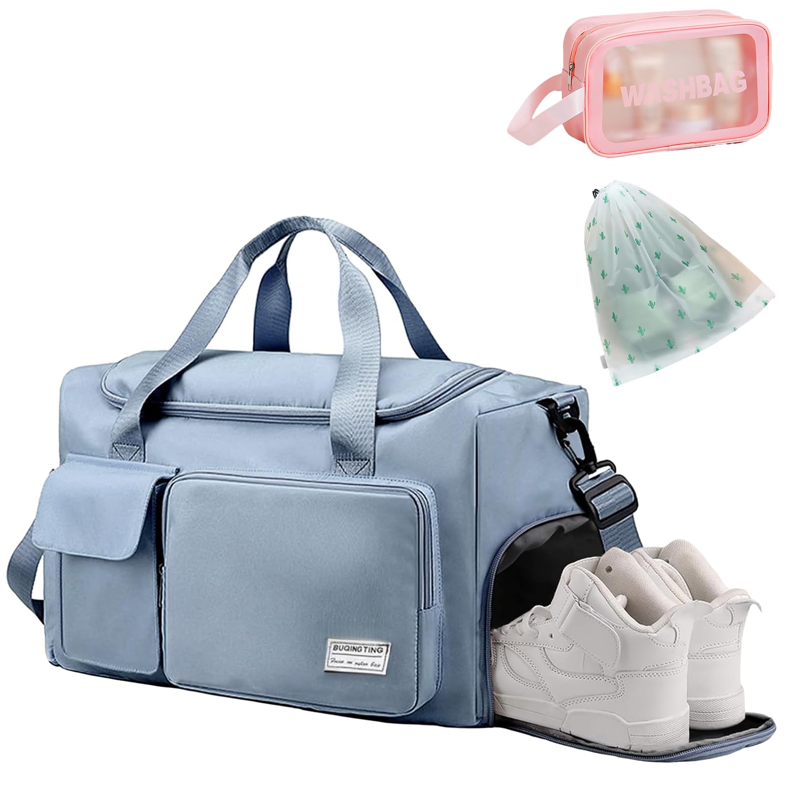 Gym Bag Womens Men with Shoes Compartment and Wet Pocket, Lightweight Foldable Travel Duffel Bag Sport Gym Tote Bags Weekend Overnight Bag for Travel Sports Yoga Outdoor Activities (Blue) - 1