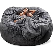 NIBHZ Bean Bag Cover Bean Bag Chairs for Adults Large Soft Bean Bag Chairs Cover Without Filling Giant Fluffy Moon Pod Lazy Sofa Bean Bag Bed,darkgray-5FT