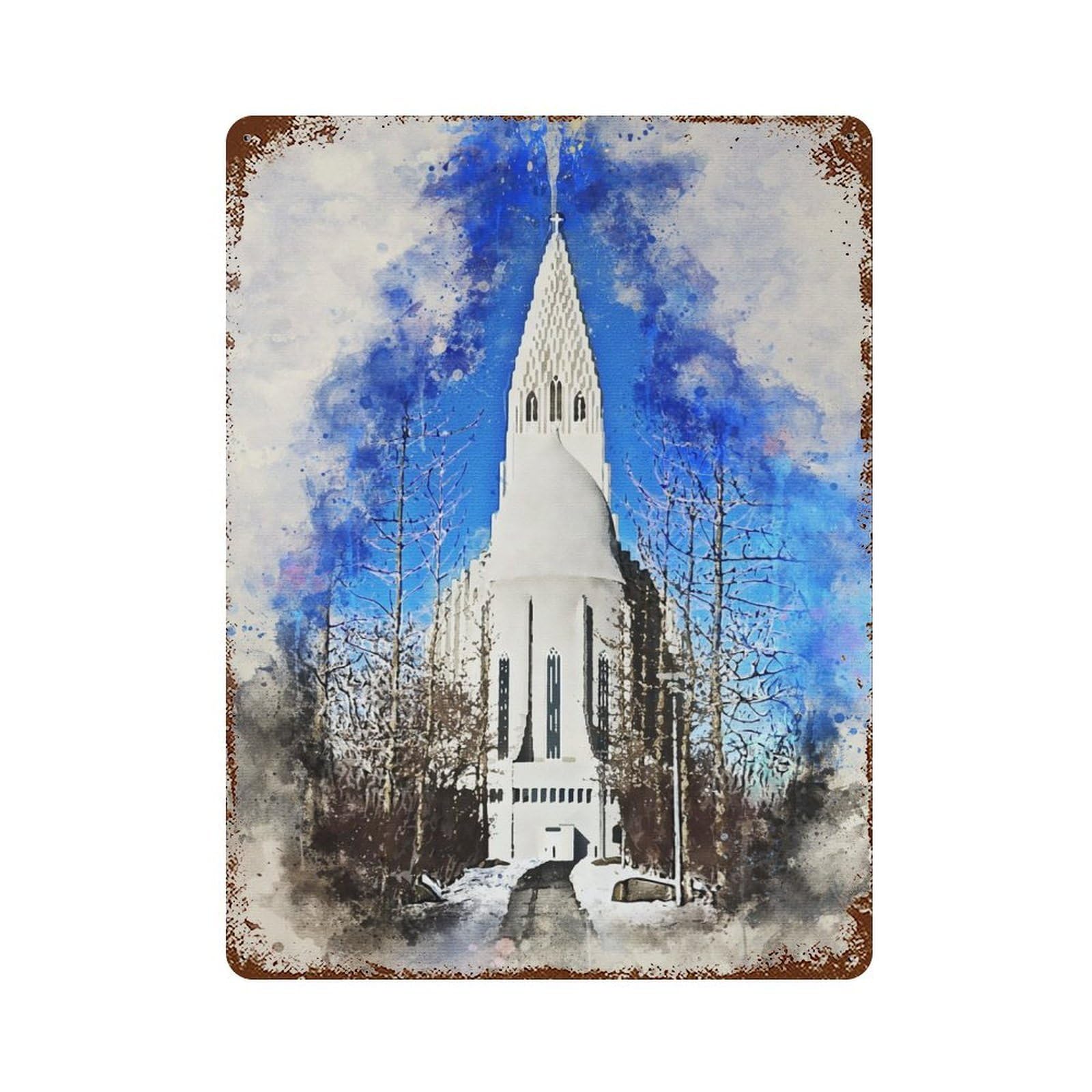 Reykjavik Watercolor Vintage Metal Tin Sign 15.7"x11.8", Novelty Wall Decor for Garage, Pub Or Kitchen