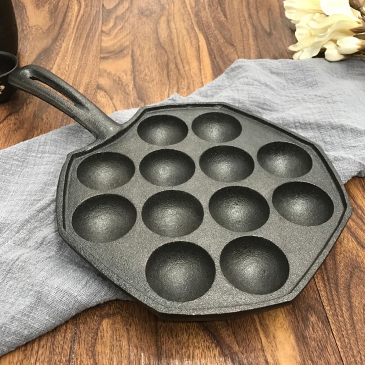2 Pièces Moule à Takoyaki 12 Trous en Fer Noir Cuisine