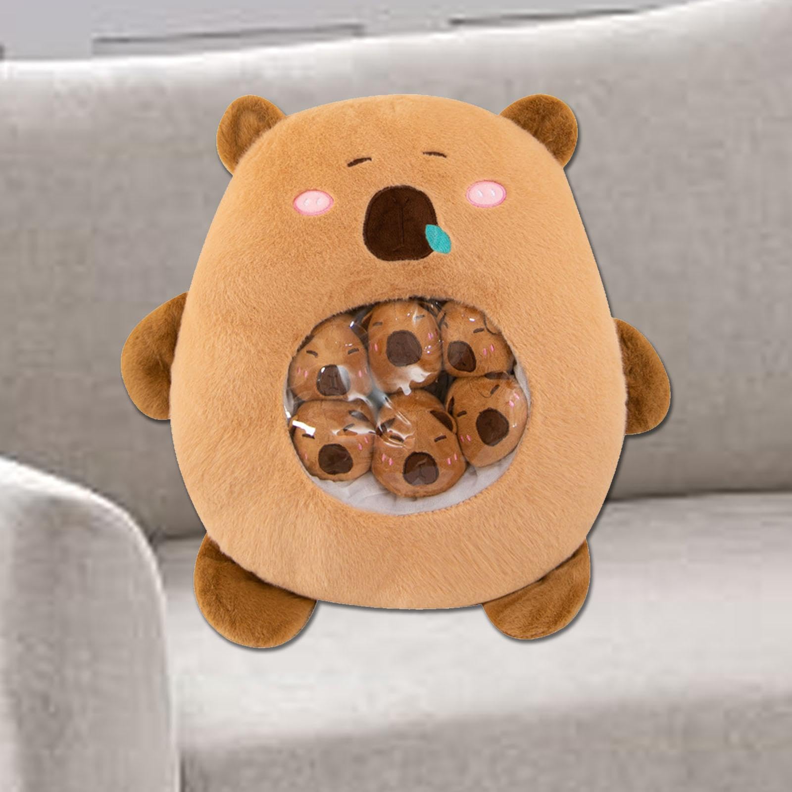 Capybara Plüschtier, Abnehmbare Tierpuppe, Cartoon Raumdekor, mit Kleiner Puppe, Plüsch Capybara Puppe für Jungen Und Mädchen, braun