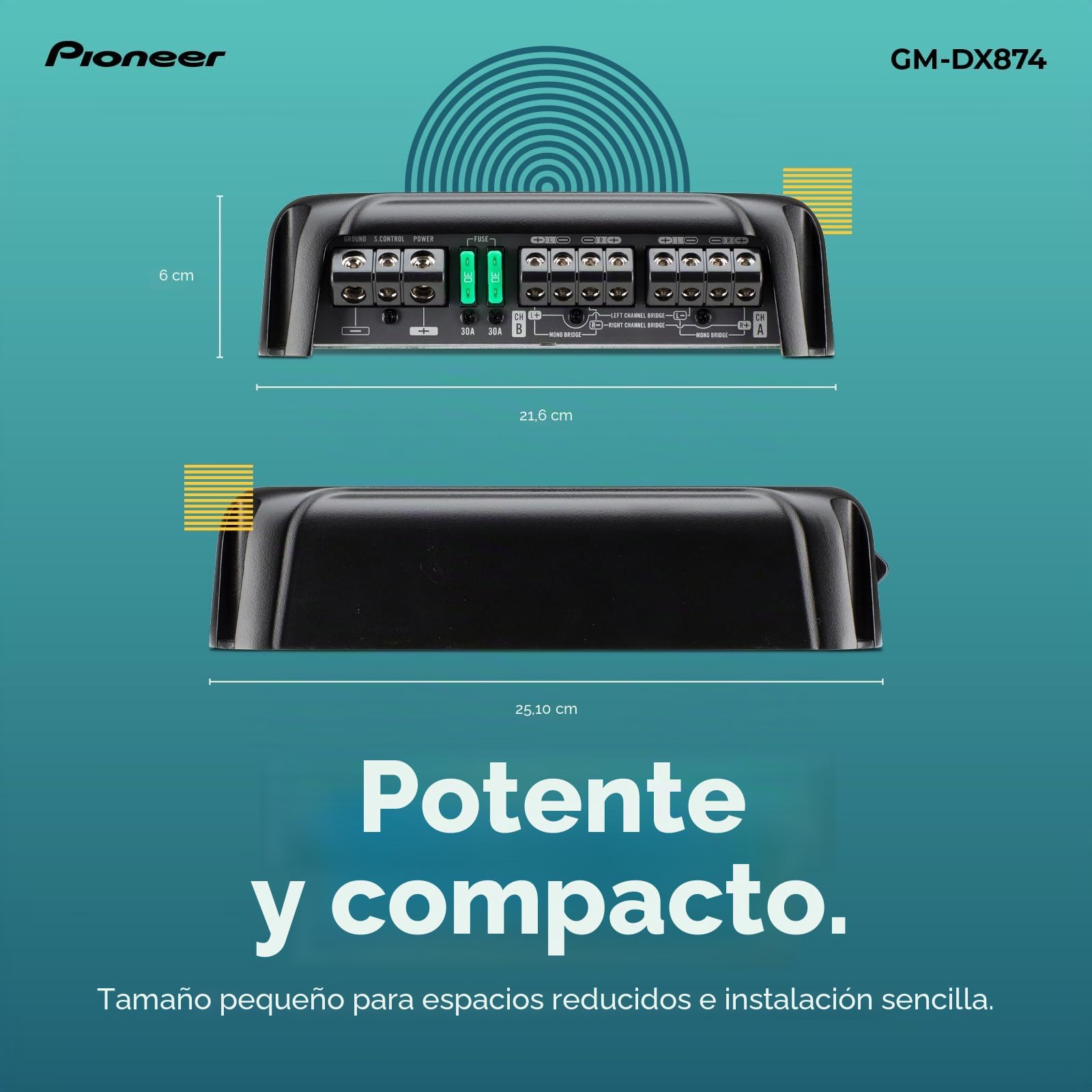 Pioneer GM-DX874 - Amplificador de audio estéreo de 4 canales clase D para coche, 1200 W máximo
