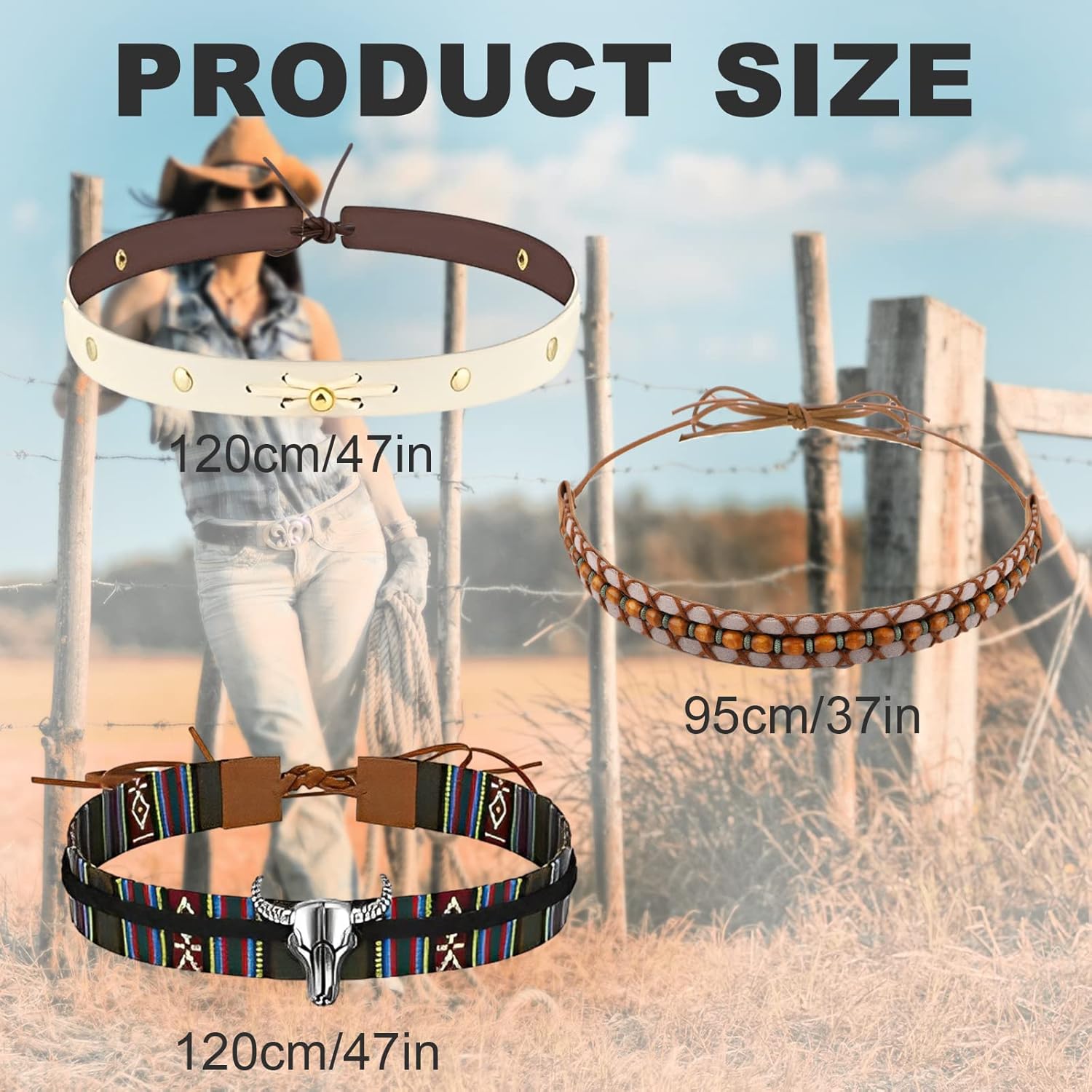 LUTER 6pcs Cowboy Hat Band, Adjustable Western Hat Band Soft Pu Leather