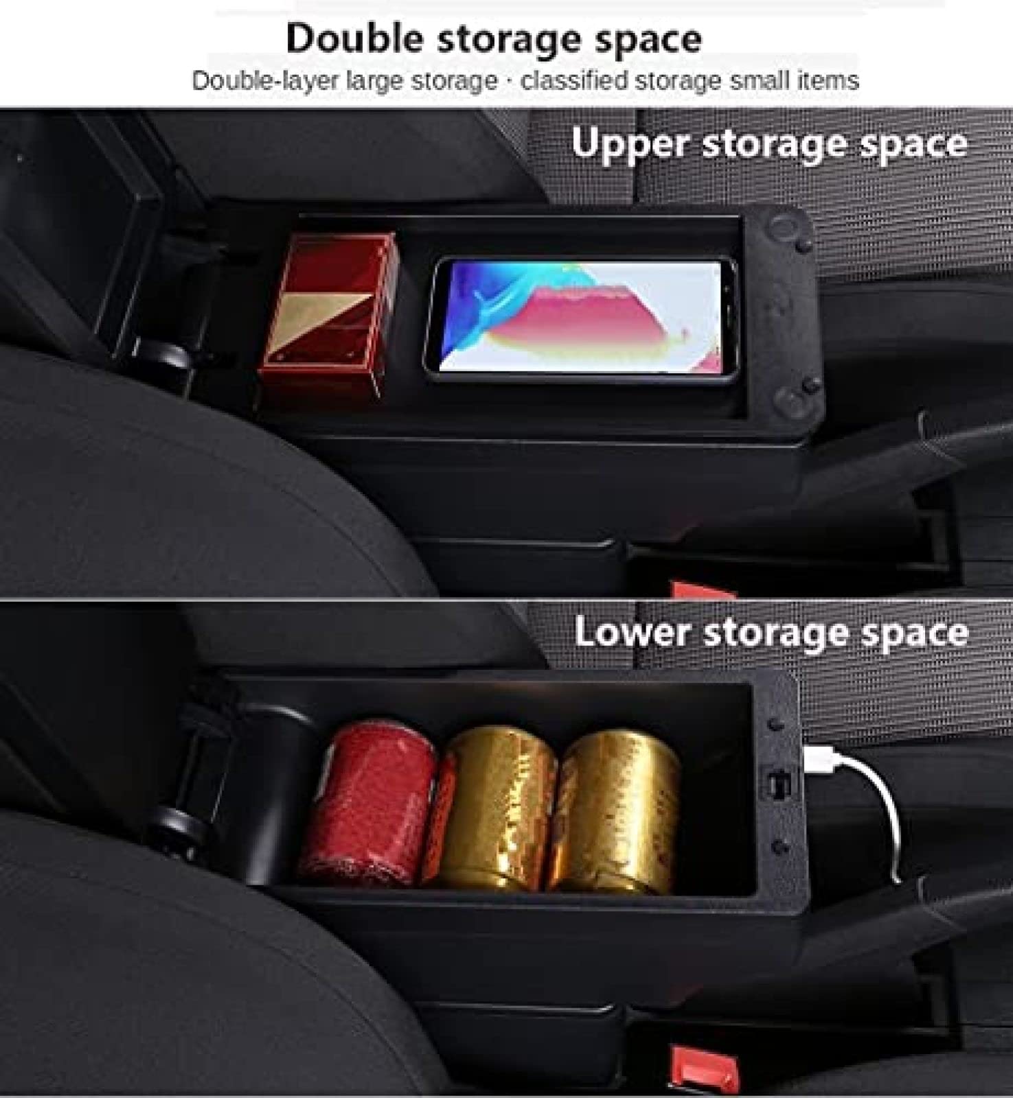 Podłokietnik Box pasuje do Chevrolet Sonic Aveo Części doposażenia wnętrza pudełko do przechowywania części samochodowe USB, czarno-biała linia