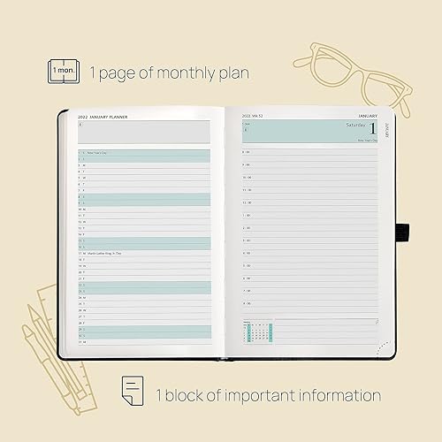 Miniatura 4 de POPRUN Agenda diaria 2023-2024, una página por día con tapa dura de cuero vegano, agenda de julio de 2023 a junio de 2024, libro de citas por hora