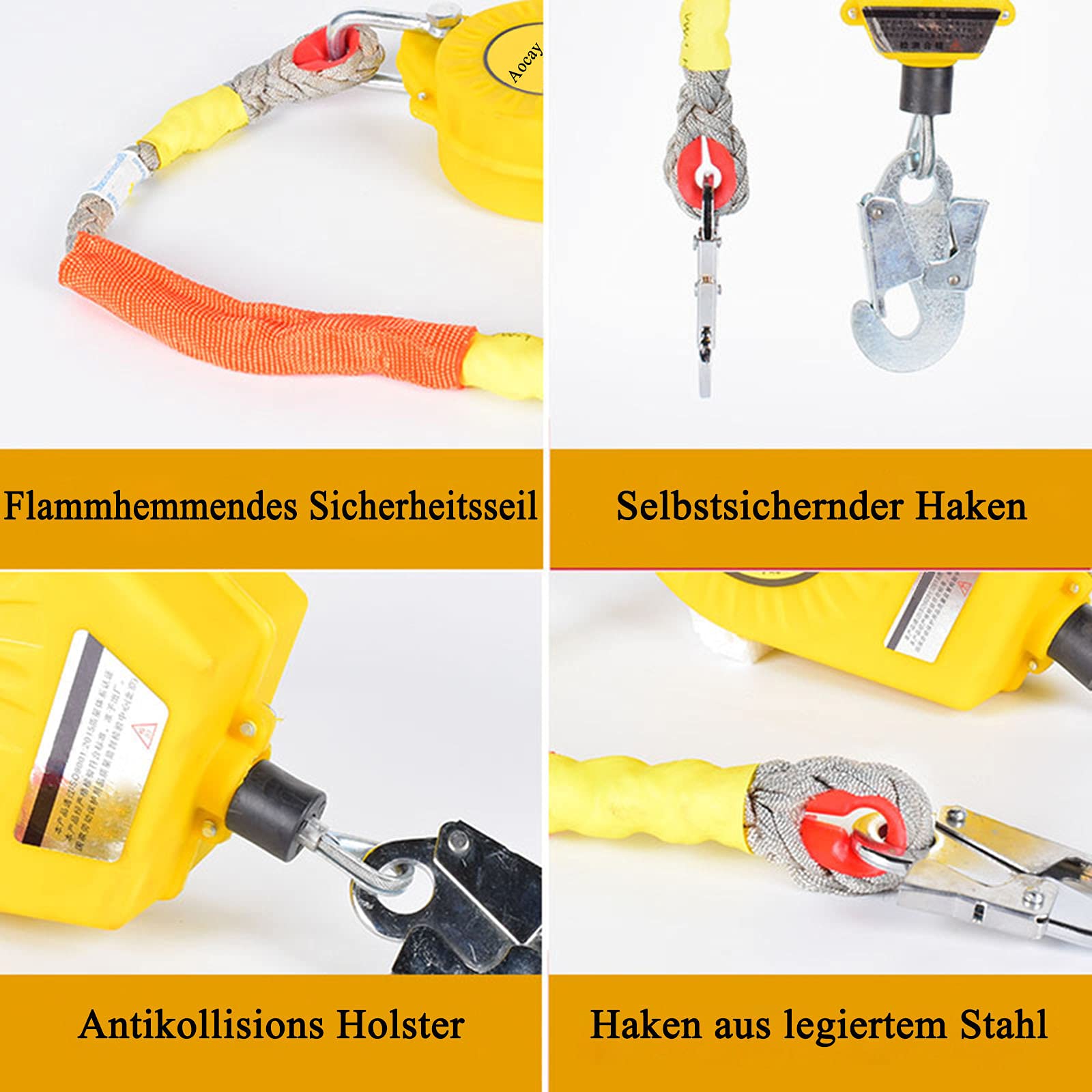 Höhensicherungsgerät, Absturzsicherung für Dachdecker und Aufzug Reparieren, Personenfallbegrenzer mit Stahlseil und Haken, Fallschutz Abseilgerät mit Automatischer Sperrfunktion, 2er Set
