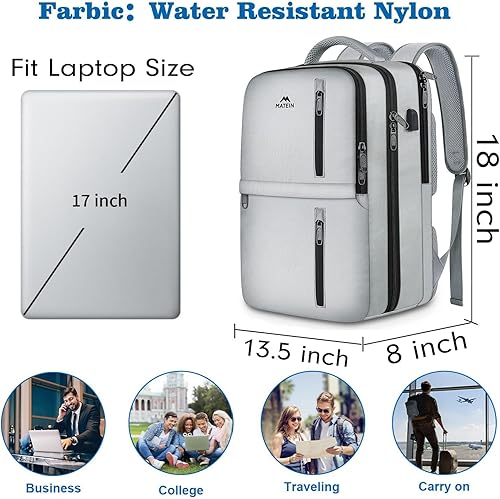 Miniatura 2 de MATEIN Mochila de viaje para laptop, mochila de transporte aprobada para vuelos de 17 pulgadas para hombres y mujeres, 40 L, resistente al agua,