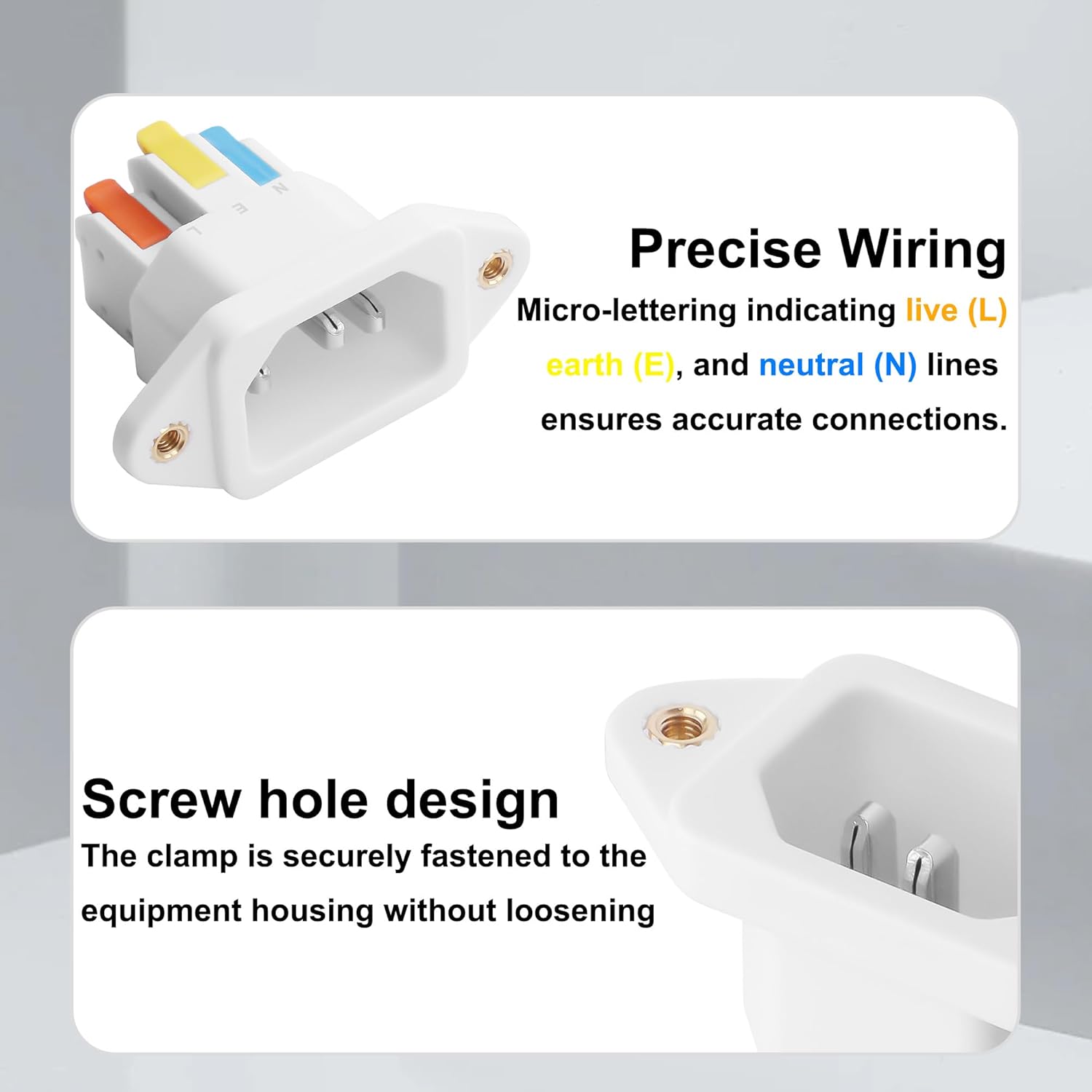 IEC C14 Solderless Quick-Connect Panel-Mount Plug, 10A 250V C14 Input Module Power Socket, IEC320 C14 Panel-Mount Plug Adapter for Computers, Servers, Printers, 2PCS (White)