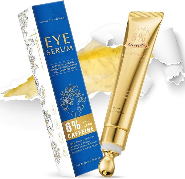 6% Caffeine Eye Cream for Dark Circles - Rapid Wrinkle Repair, 1% Retinol Eye Serum for Under Eyes Bags, Anti-Aging Eyes for Men and Women 0.68 fl. oz