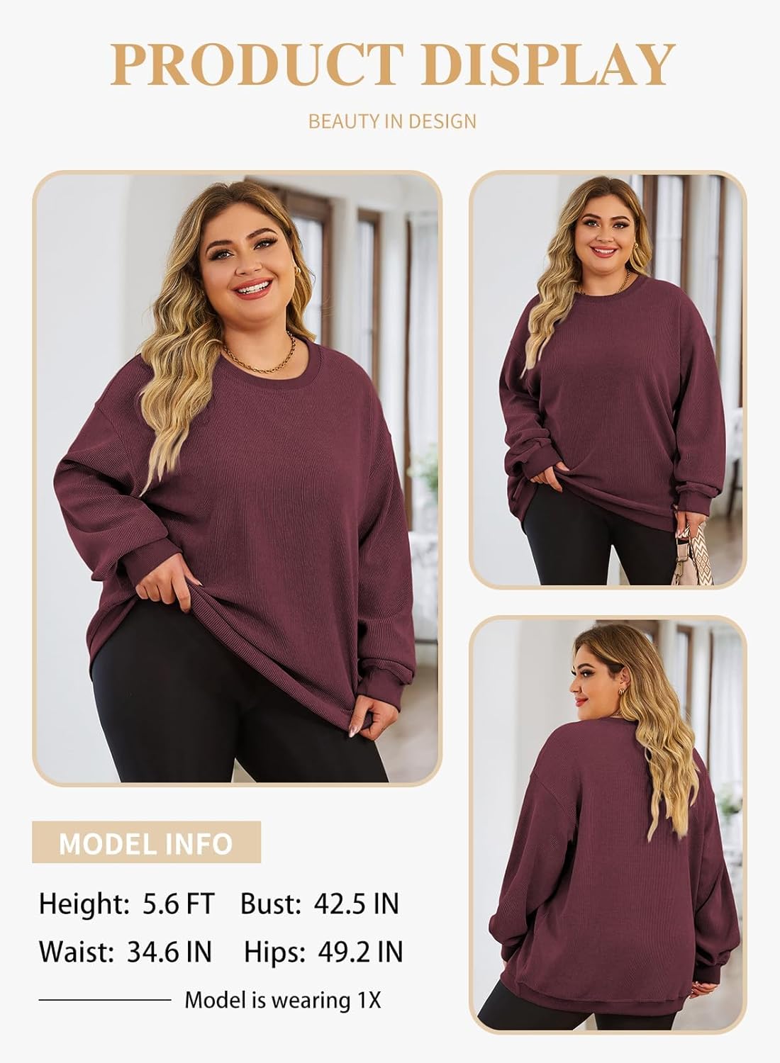 Eytino Women Plus Size Sweatshirts Long Sleeve Crew Neck Casual Oversized Soft Pullover Tops Shirts(1X-5X) - Image 3