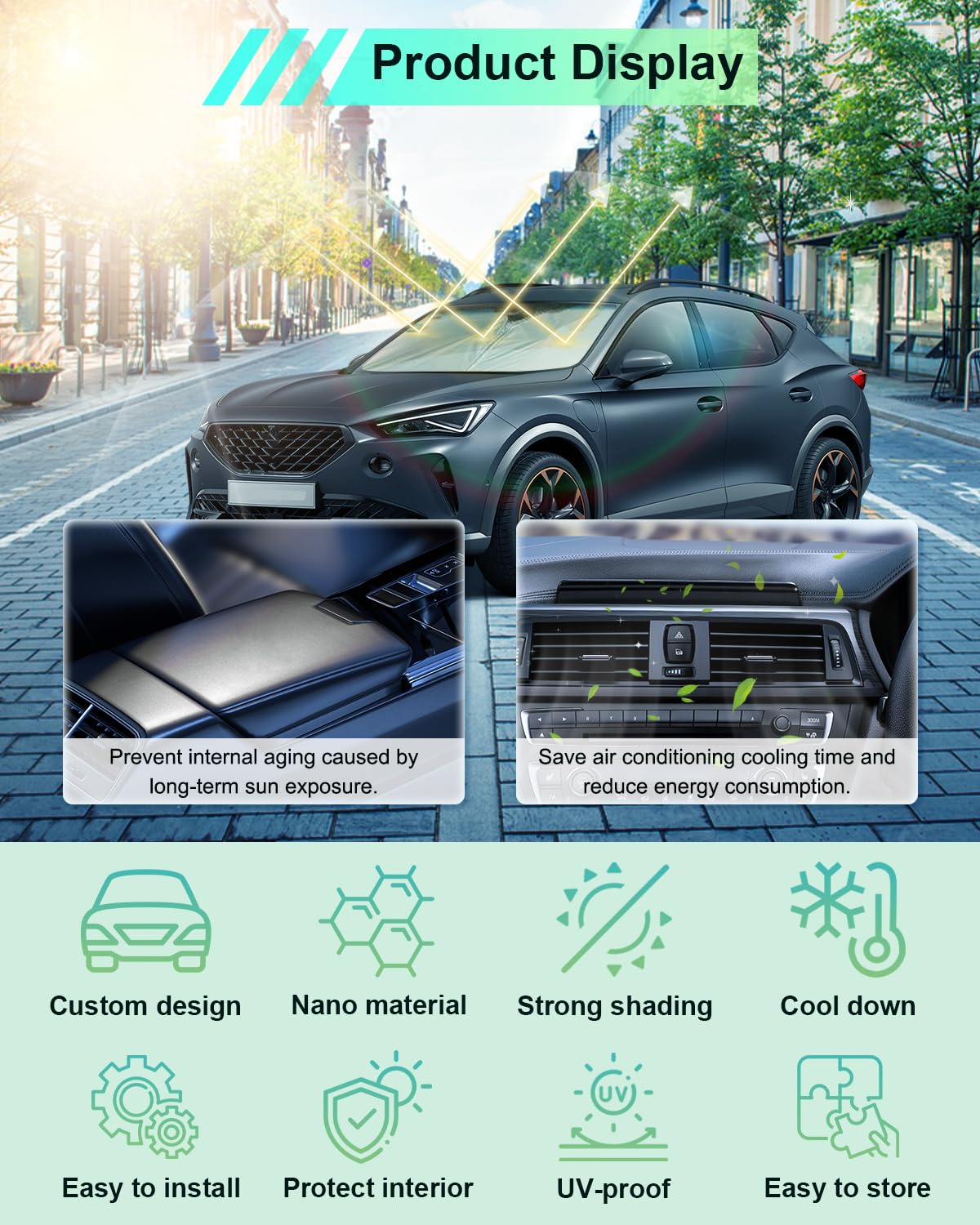 [Update] GAFAT Compatible con Cupra Formentor/Seat Leon MK4 2021-2026 2027 Parasol Parabrisas Interior, Formentor 2025 Accesorios Protector Solar Luna Delantera, Enfriamiento, Protección UV, UPF 50+
