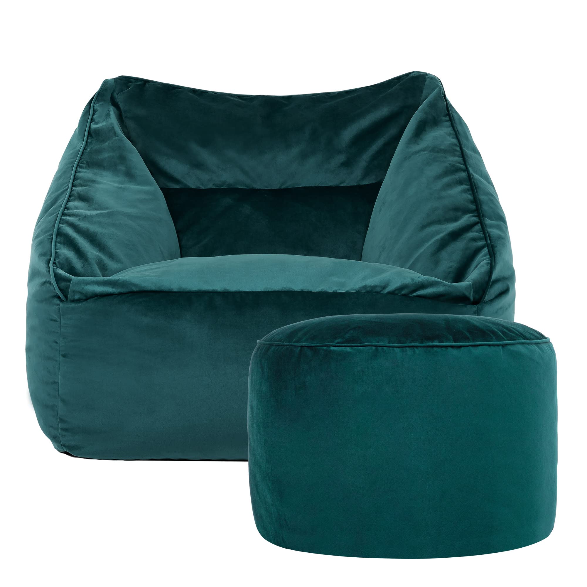 icon Natalia Velvet Adults Bean Bag Armchair And PouffeReady Filled Large Beanbag And Footstool Teal from B&Q