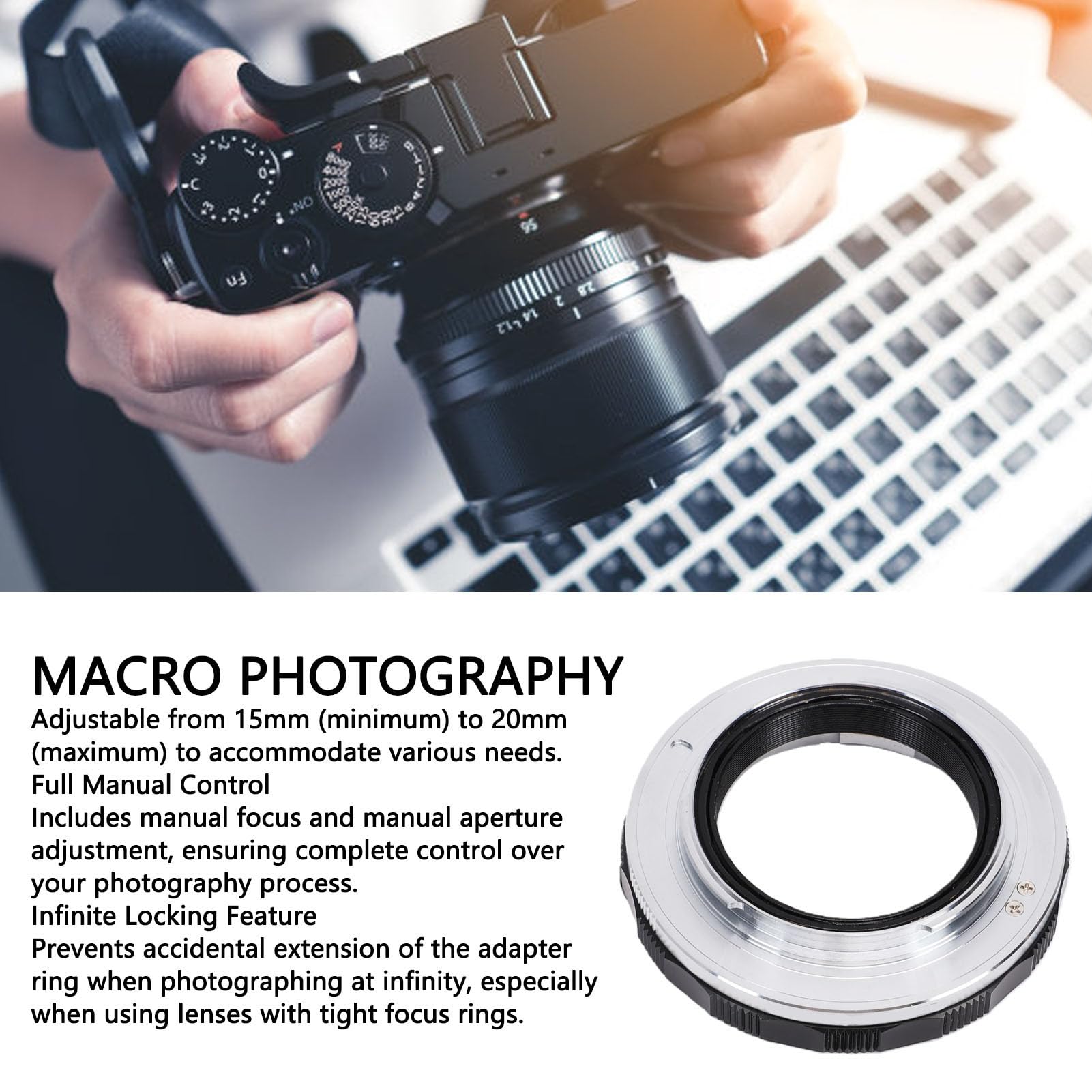 Jectse Adapter do Mocowania Obiektywu Aparatu, pierścień Adaptera Mocowania LM do E z makrofotografią z Bliska, Aluminiowy Pasujący Konwertera Obiektywu Aparatu NEX, Idealny Makrofotografii