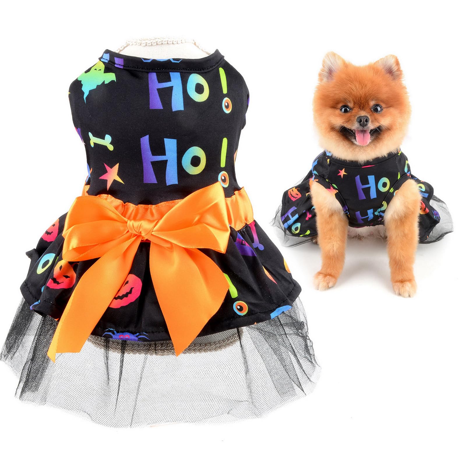 SMALLLEE_LUCKY_STORE Bow Halloween Dress for Small Dogs, Black, M