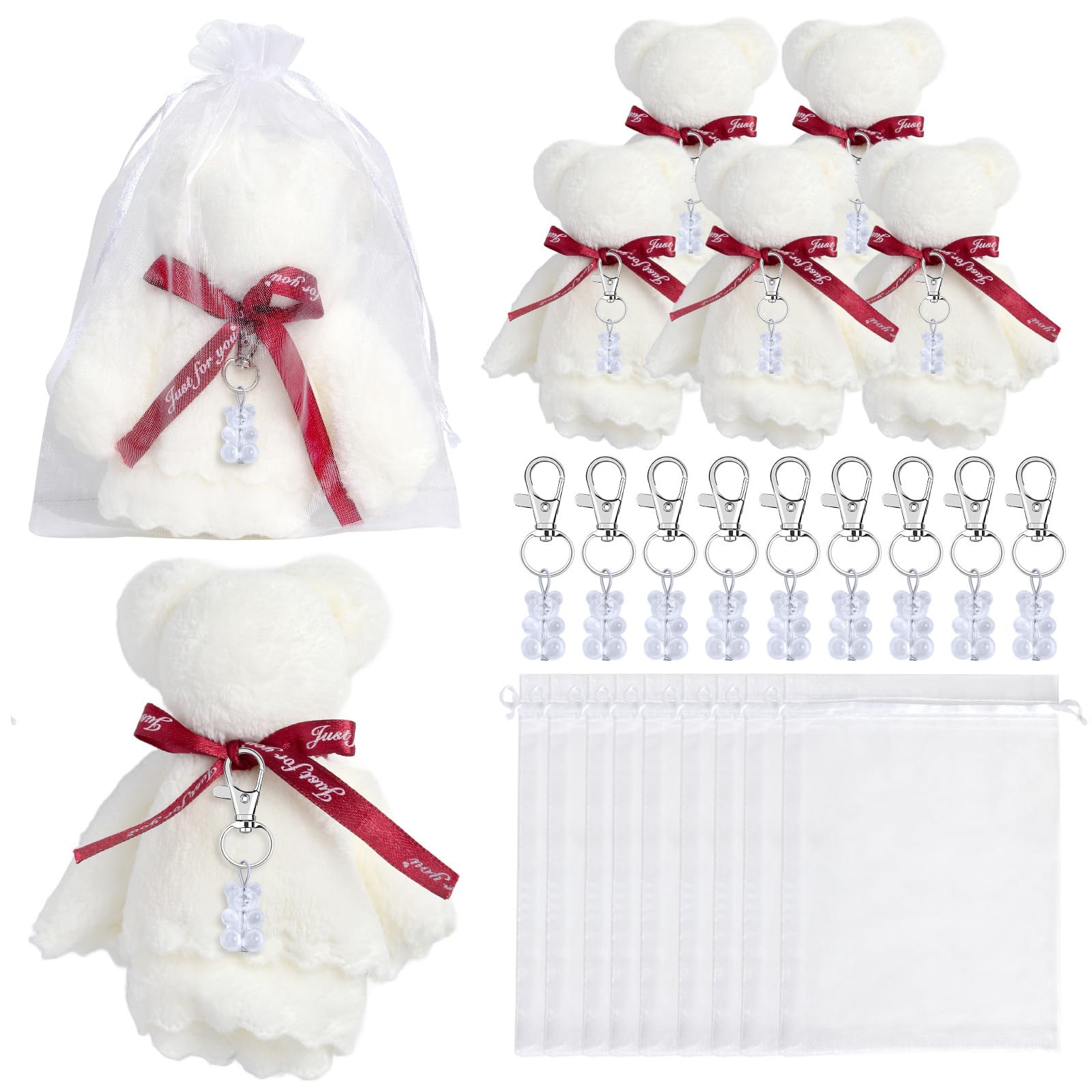 Tsophreniq Showers Favor Kids Plush Bear Keychains with Organza Bags Towels Thank You Tages for Baby Party Supplies Baby Return Favor