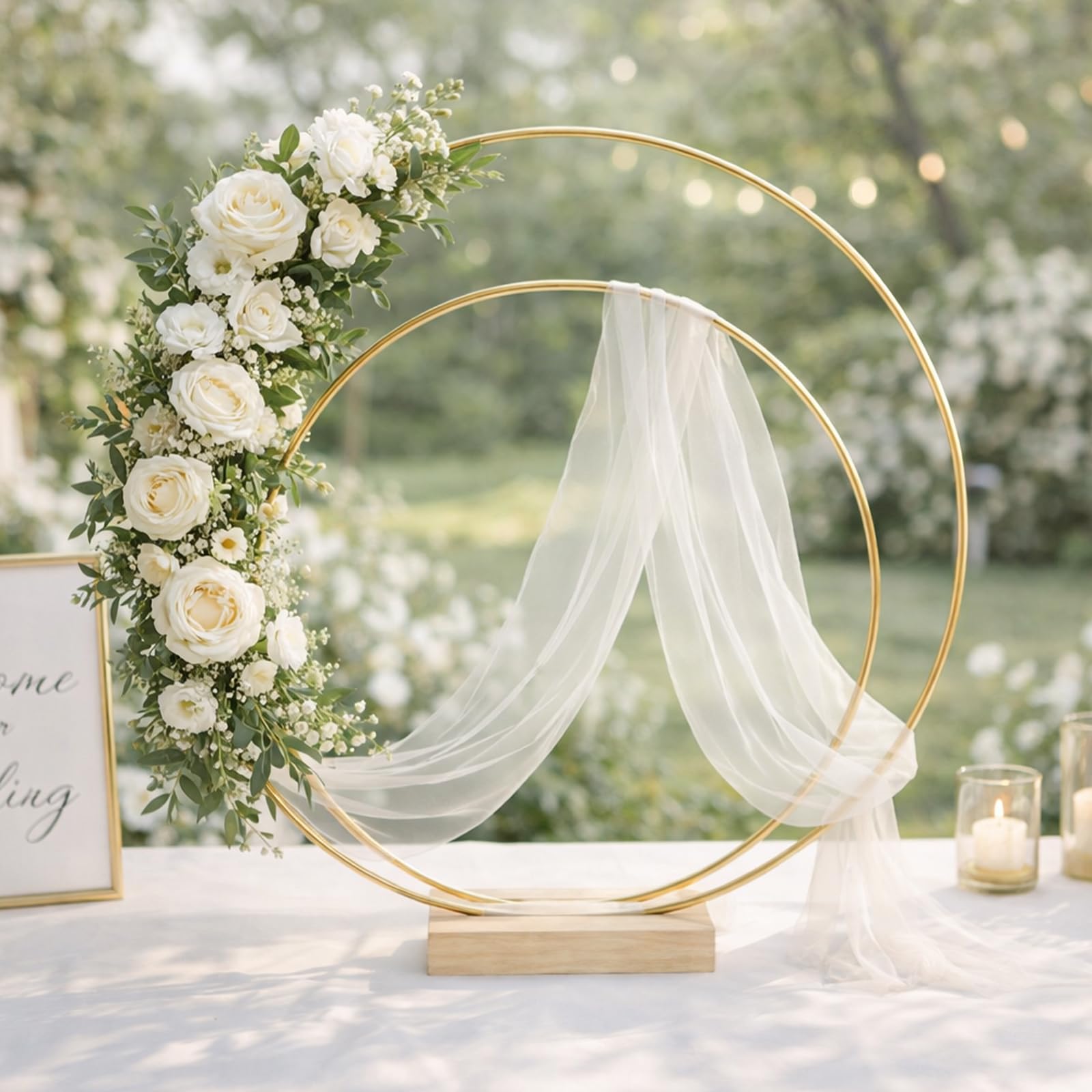 Paquete de 8 aros florales con soporte, anillos de metal de 10 y 12 pulgadas para decoración de mesa de bricolaje, manualidades, anillos de macramé, aro, corona, atrapasueños, coronas de boda, coronas