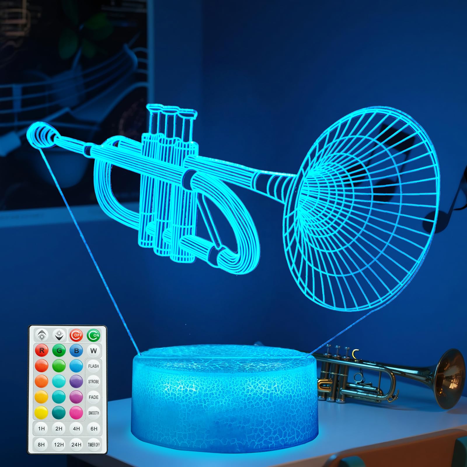 POSSHE Trumpet Night Light, Trumpet Gifts, 3D Illusion Lamp with
