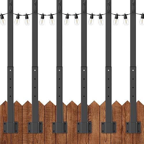 Miniatura 31 de AILBTON Paquete de 2 postes de luz de cadena de 10 pies, postes de luz para luces exteriores, exteriores con soportes de valla, luces colgantes