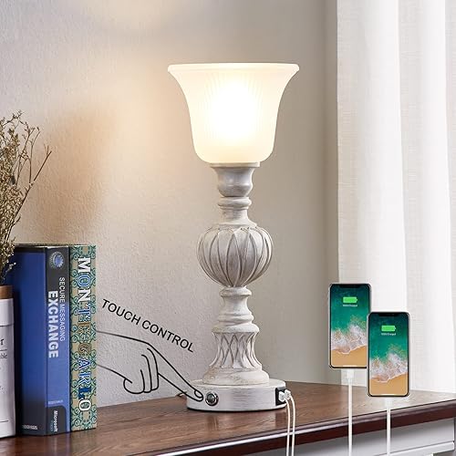 Luvkczc Lámparas de mesa para dormitorio, lámpara de mesita de noche táctil con pantalla de vidrio para dormitorio, sala de estar, oficina de