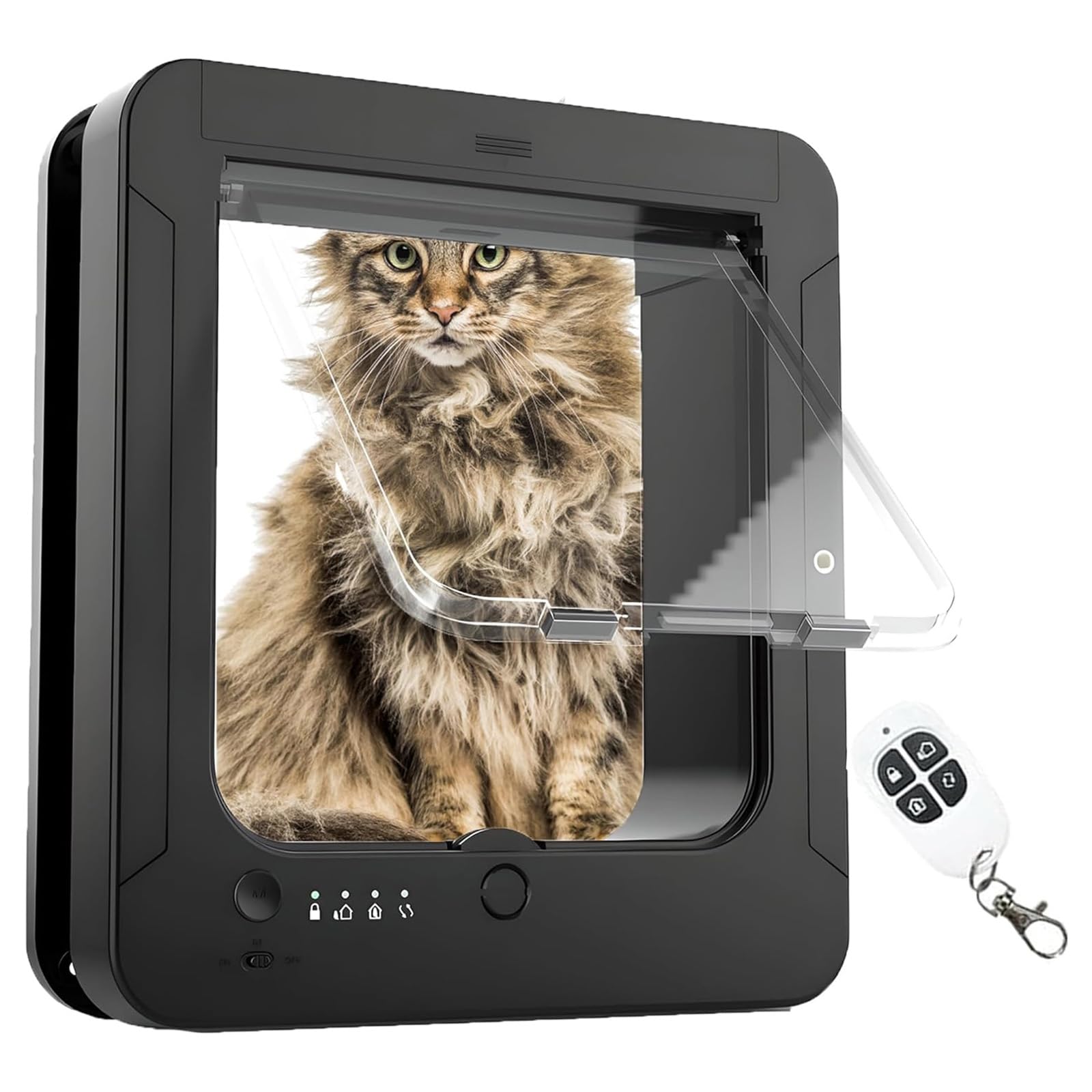 Porta automatica per animali domestici con tecnologia microchip, include 2 collari con sensore e telecomando, ideale per gatti e cani di piccola taglia