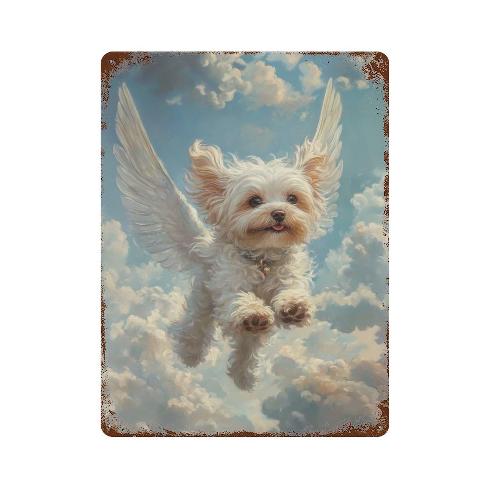 Vintage Rust Metal Sign Maltese Dog with Angel Wings Pet Sympathy Gift Dog with Wings 15.7"x11.8", Decorative Metal Wall Art for Basement, Hobby Room And Garage Decor