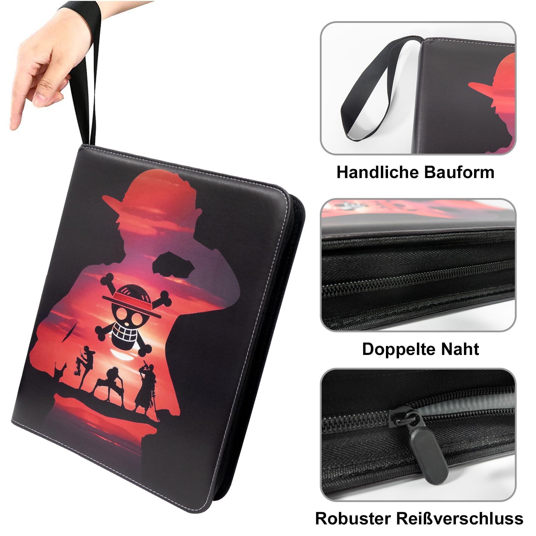 Sammelkarten Album for One Piece, 1080 Taschen, 60 Seiten, 9-Taschen-Design, Wasserdichtes PU-Material, Tragbar