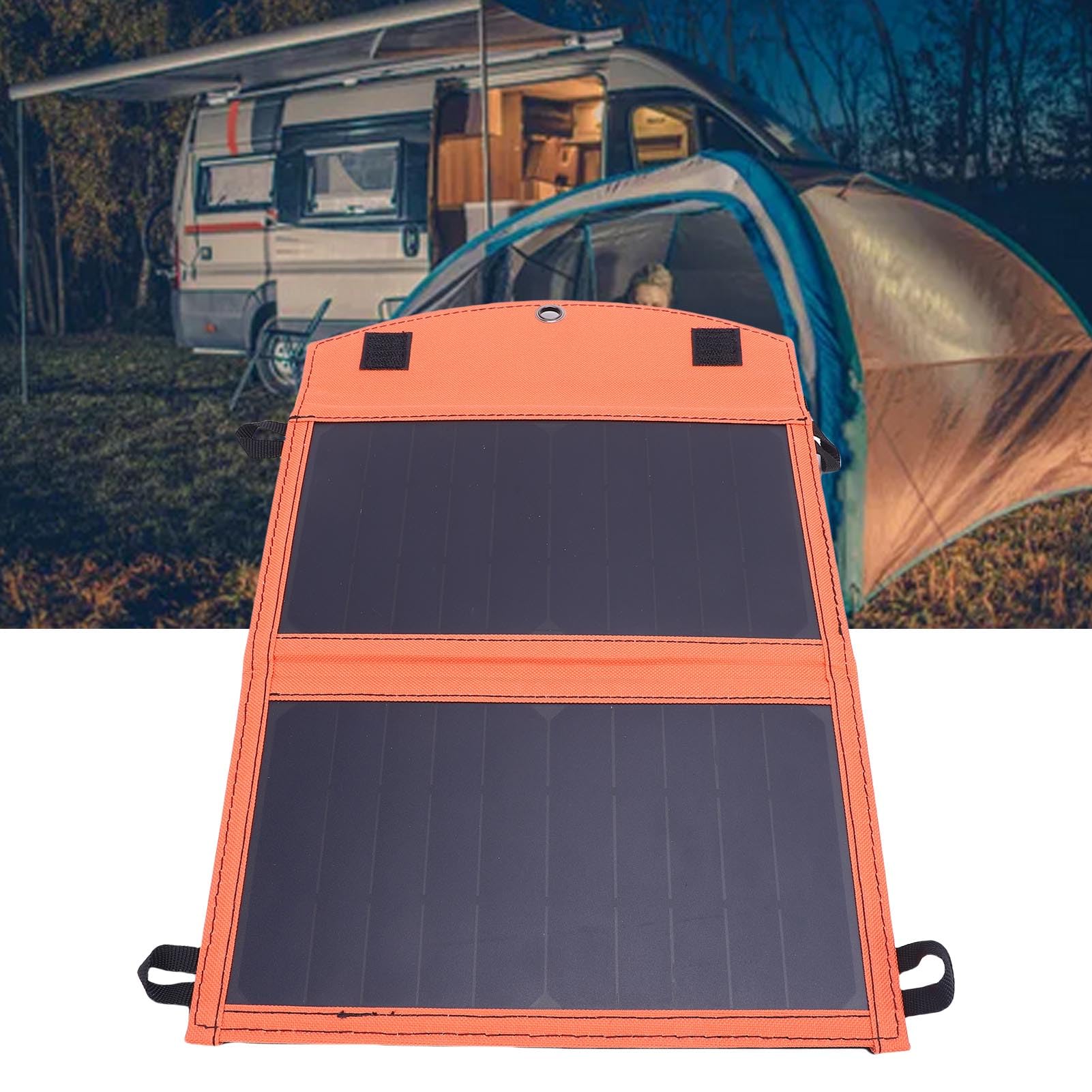 Cargador plegable de panel solar eficiente de 14 W, plegable, USB A, USB C, para actividades al aire libre, silicona monocristalina