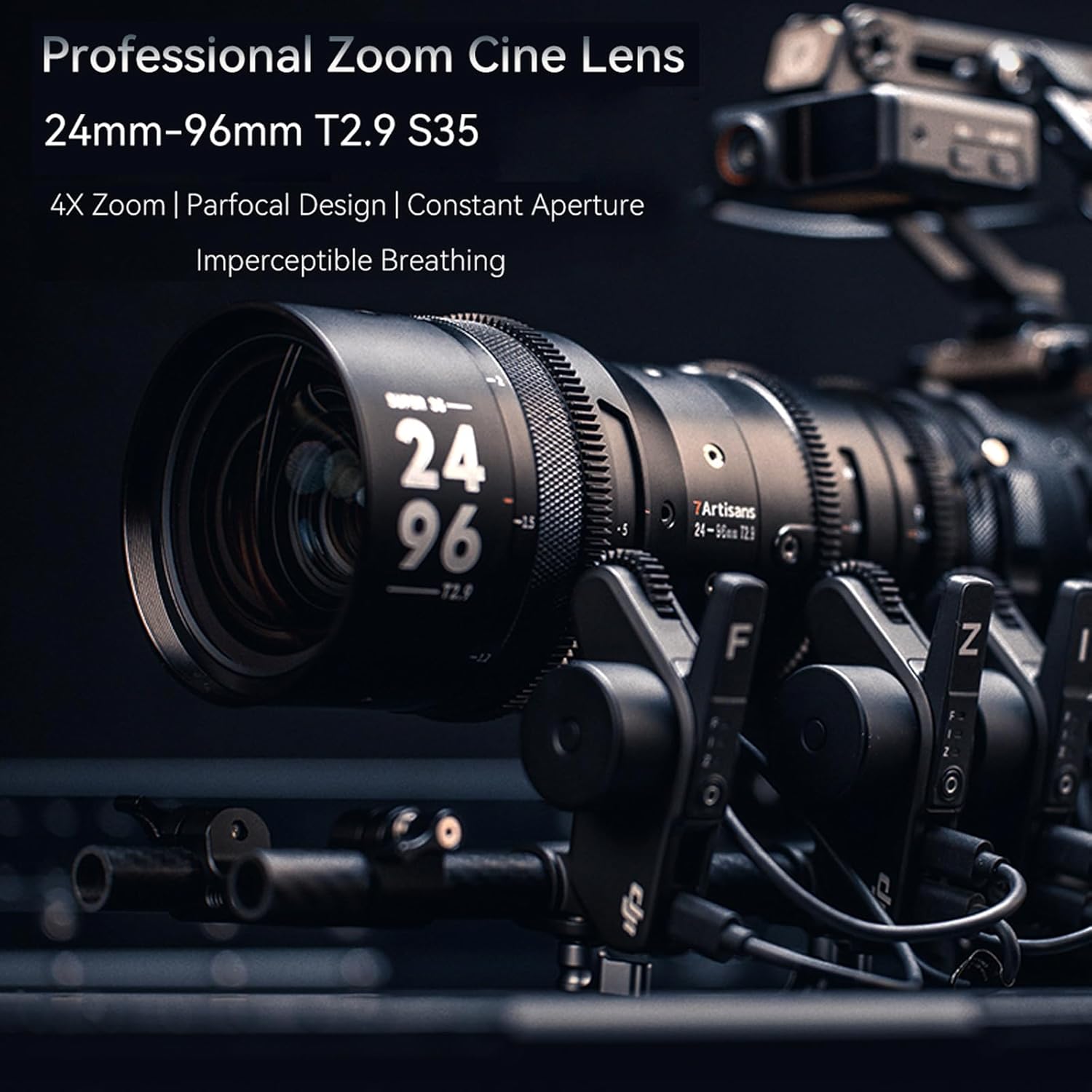 7artisans 24-96mm T2.9 S35 Professional Zoom Cine Lens on camera rig