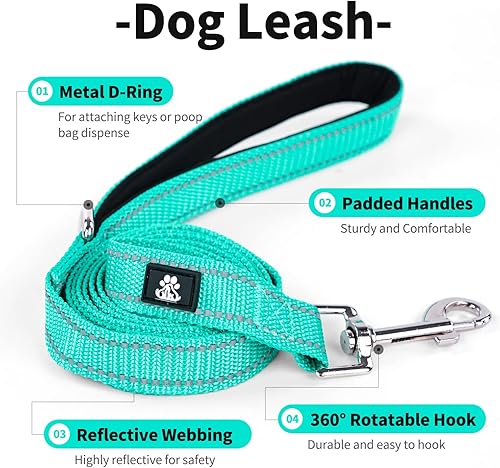 Miniatura 3 de IVY&LANE Juego de collar y correa reflectante para perro, collares de perro acolchados de neopreno ajustable para cachorros, collar de nailon