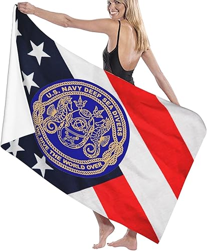 Miniatura 3 de Toalla de playa de buceadores de mar profundo azul marino, toallas de baño absorbentes, toallas de playa de microfibra, de gran tamaño, súper 32 x