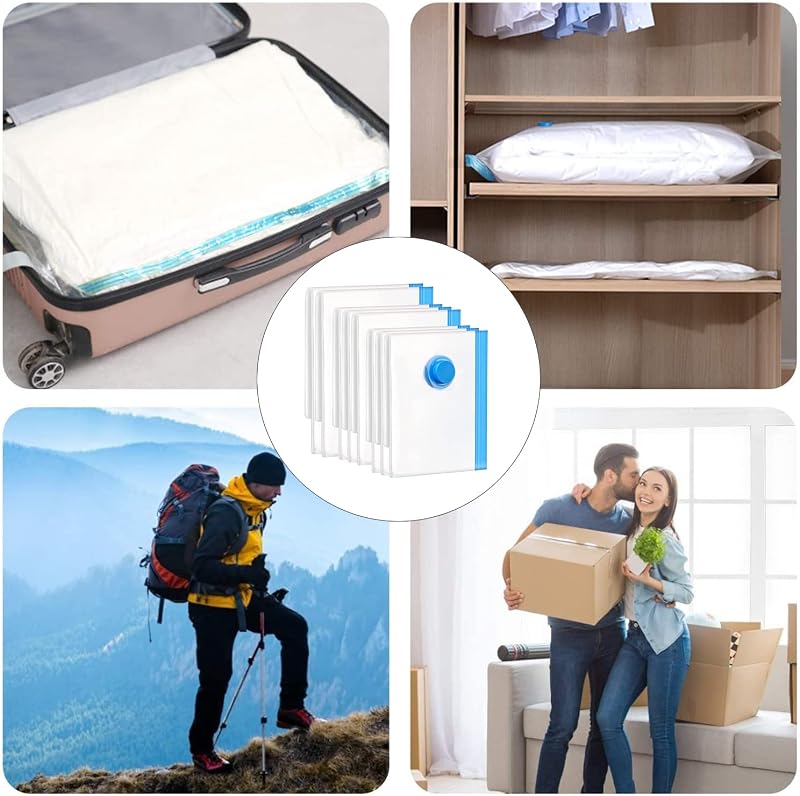 AZLIFEEU Vákuumos Tárolózsák Szett 8 db - 2 Nagy 100x80cm + 3 Közepes 80x60cm + 3 Kicsi 60x40cm Ruhákhoz, Ágyneműhöz, Párnákhoz