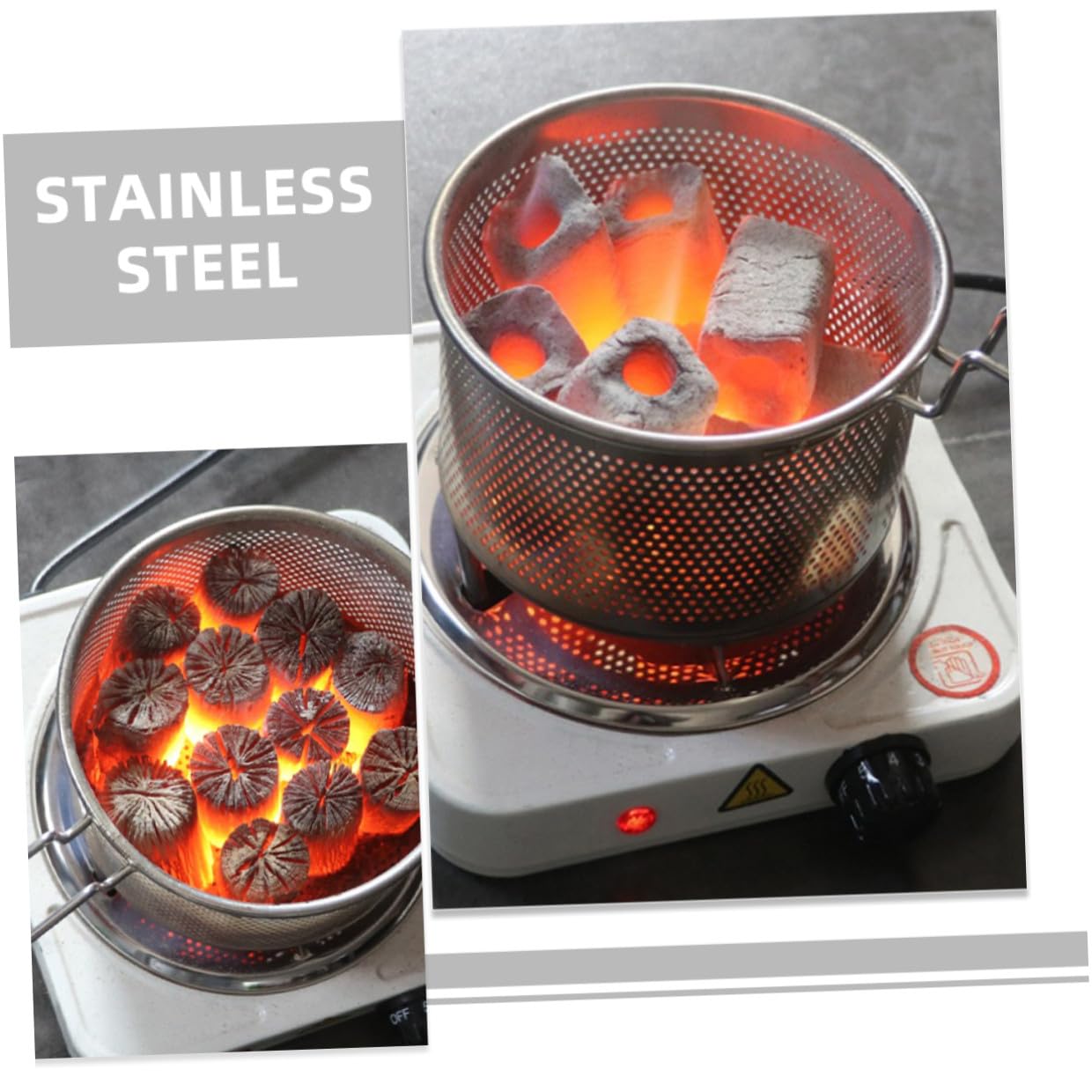 Cesta para Carbón para Barbacoa de Acero Inoxidable Distribución Uniforme de Calor, Versátil y Resistente, Adecuado para Camping y Uso Interior