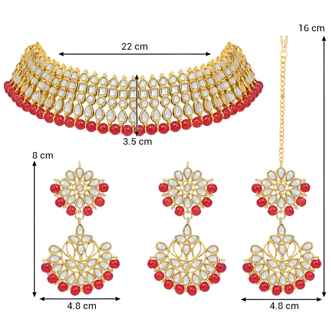 Indian Kundan Fax Pearl Necklace Earrings Maang Tikka Set