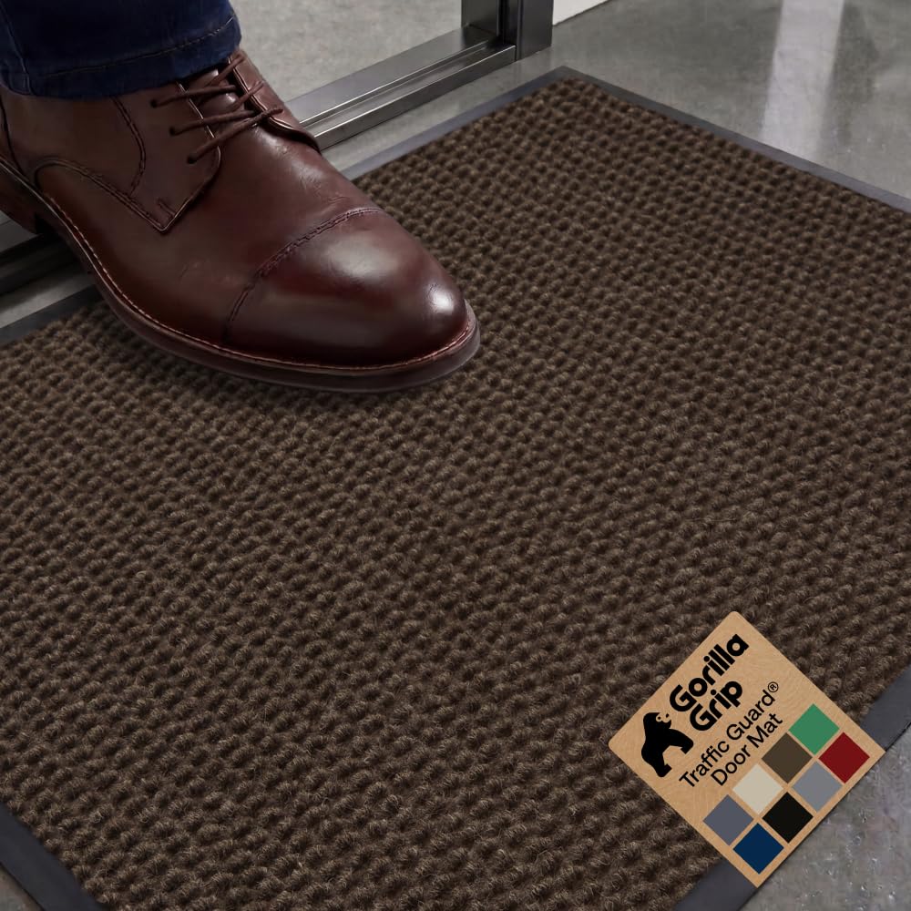 GORILLA GRIP Traffic Guard Indoor Outdoor Heavy Duty Door Mat, 29x17 Brown