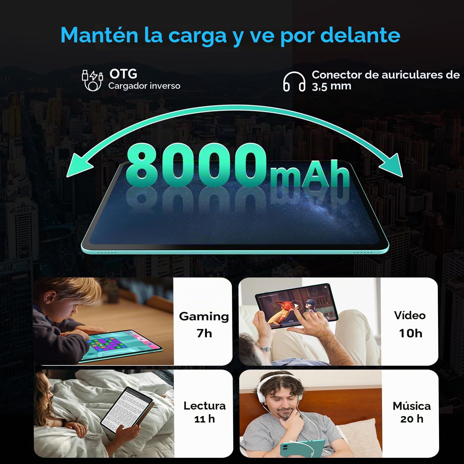 ODEA A12 Tablet 12 Pulgadas, Pantalla 2K, 2000X1200, 8000 mAh, Gemini AI, Widevine L1,12GB RAM + 128GB ROM, 13MP + 8MP, Octa-Core T7200, 5G WiFi, GPS, Android 15, Tablet con Lápiz y Funda
