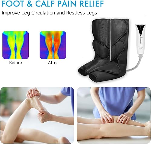 Miniatura 4 de QUINEAR Masajeador de piernas con compresión de aire de calor, circulación de piernas que envuelve los pies, pantorrillas para relajación muscular y
