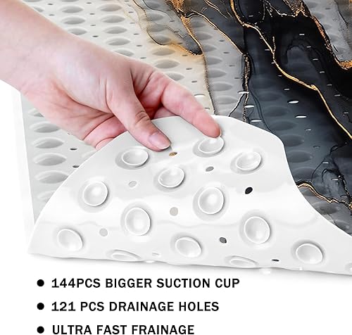 Miniatura 4 de Blcak - Tapete antideslizante para bañera de mármol dorado y blanco, tapete de baño antideslizante para ducha, tapete de ducha grande lavable para