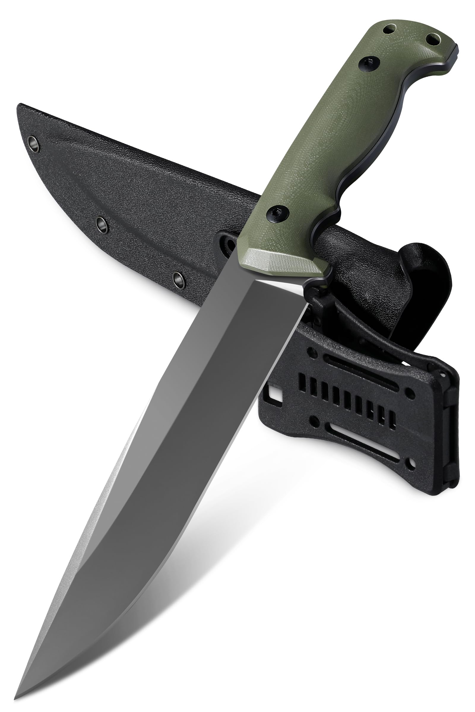 Plys Cuchillo de Supervivencia, Full Tang con Hoja Chapada en Titanio, Mango de G10, Ideal Para Acampar y Cortar Leña, un Regalo Estupendo Para Hombres,Verde