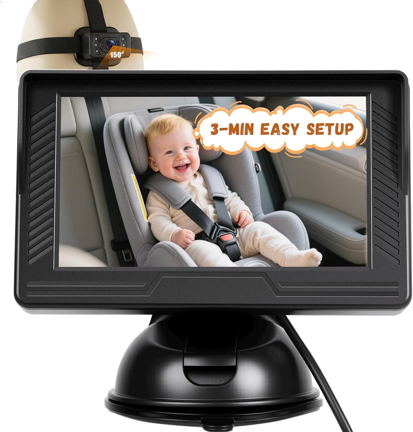CAMECHO Baby Car Camera HD Monitor 4.3" with IR Night Vision View Angle Safety for Kids & Newborns Easy Setup Car Seat Cameras Play Rear Facing Real-Time Rear Seat Monitoring