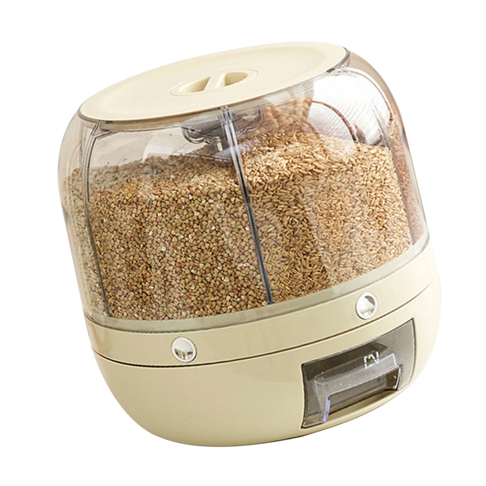 KAHDGSS Multigrain Storage Container with 6 Compartments 360 Degree Rotating Rice Dispenser Kitchen Dry Cereal Grains Organizers Nut and Bean Storage