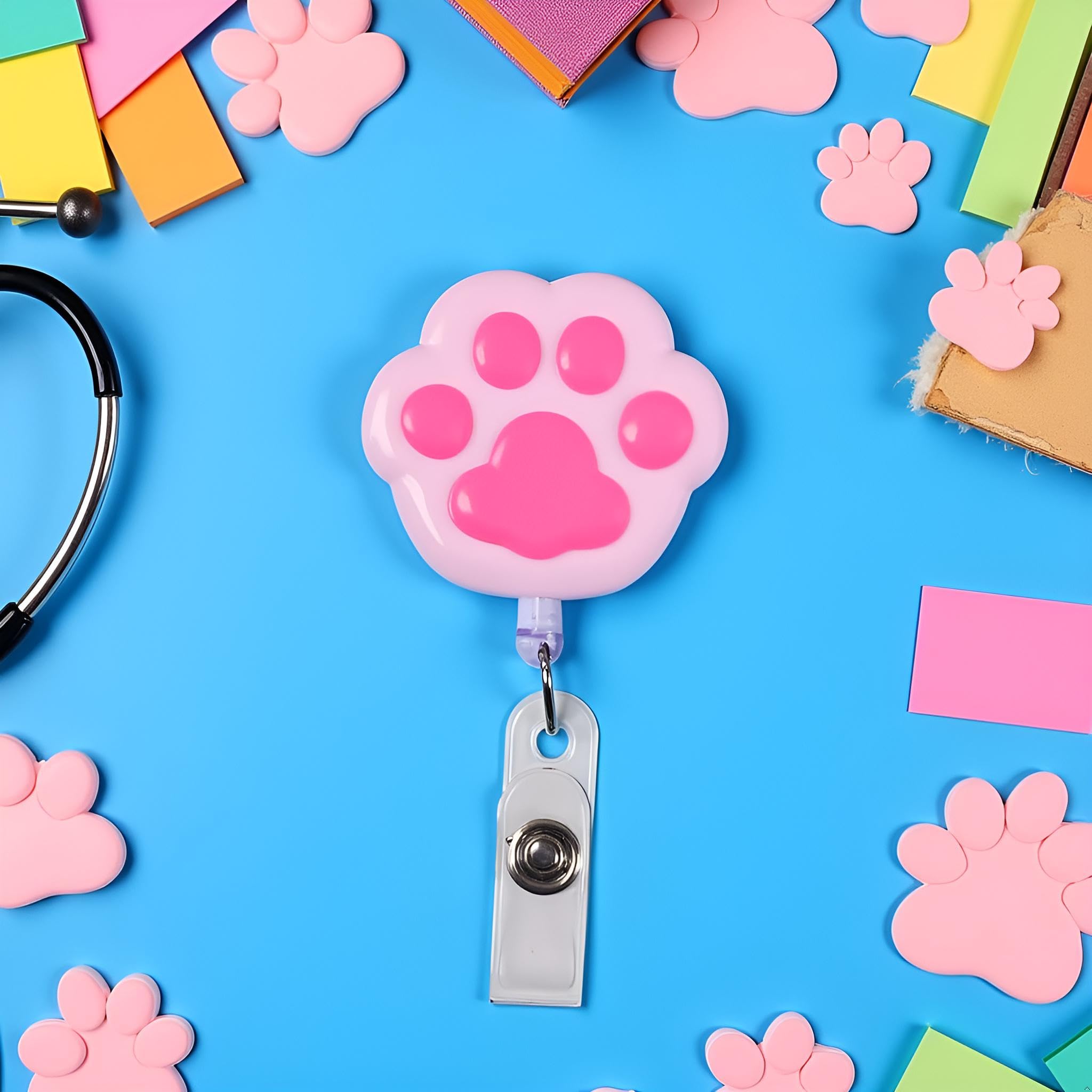 Pink Cat Paw Retractable Badge Reel - Cute Nurse ID Holder With 33" Cord & Alligator Clip - View #7