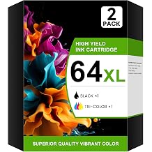 64XL Ink Cartridge Combo Pack Black/Color 2 Pack Compatible for HP 64XL 64