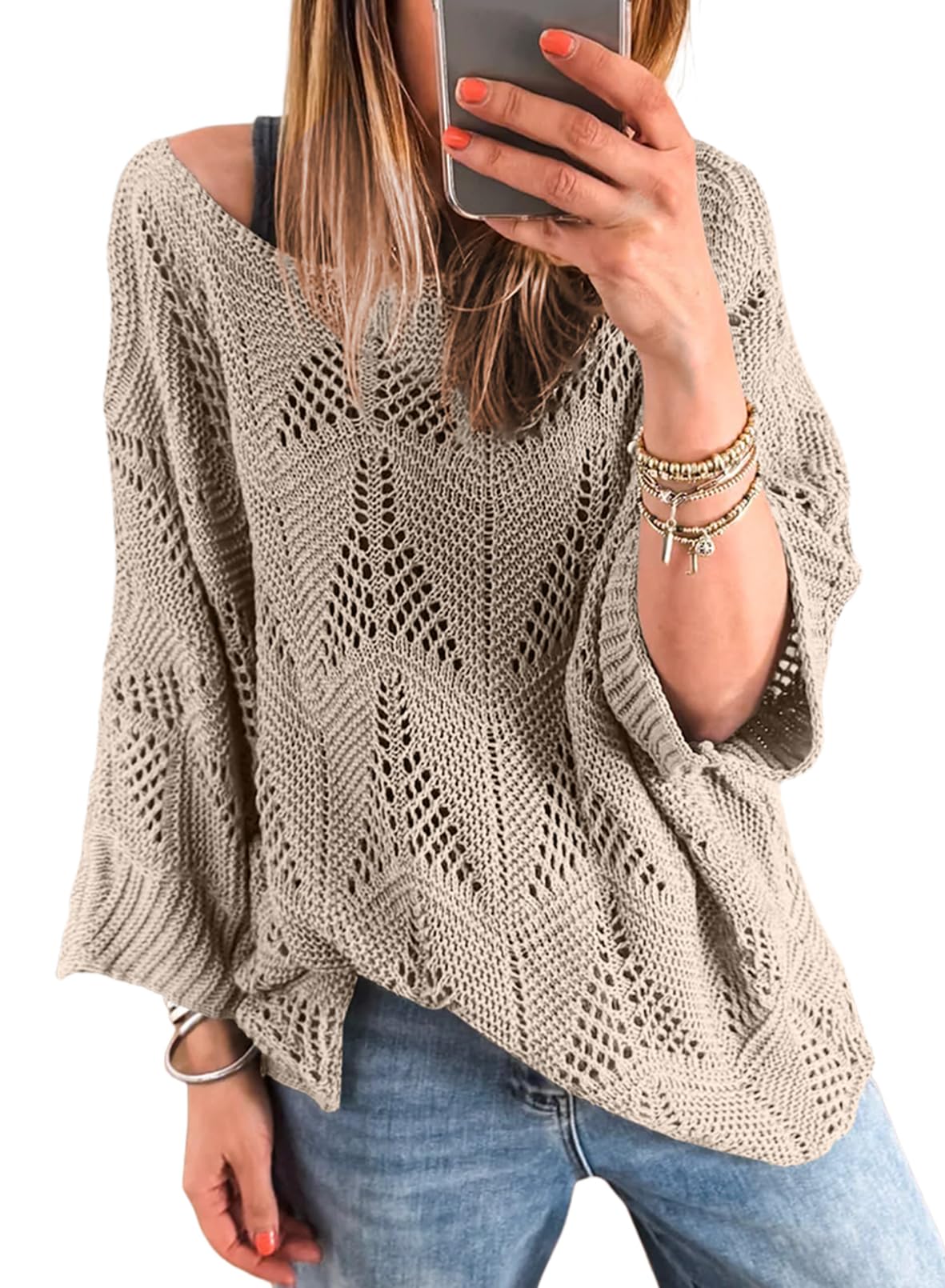 Acelitt Womens Casual Lightweight Crewneck Long Sleeve Knit Sweater Tops S-XXL