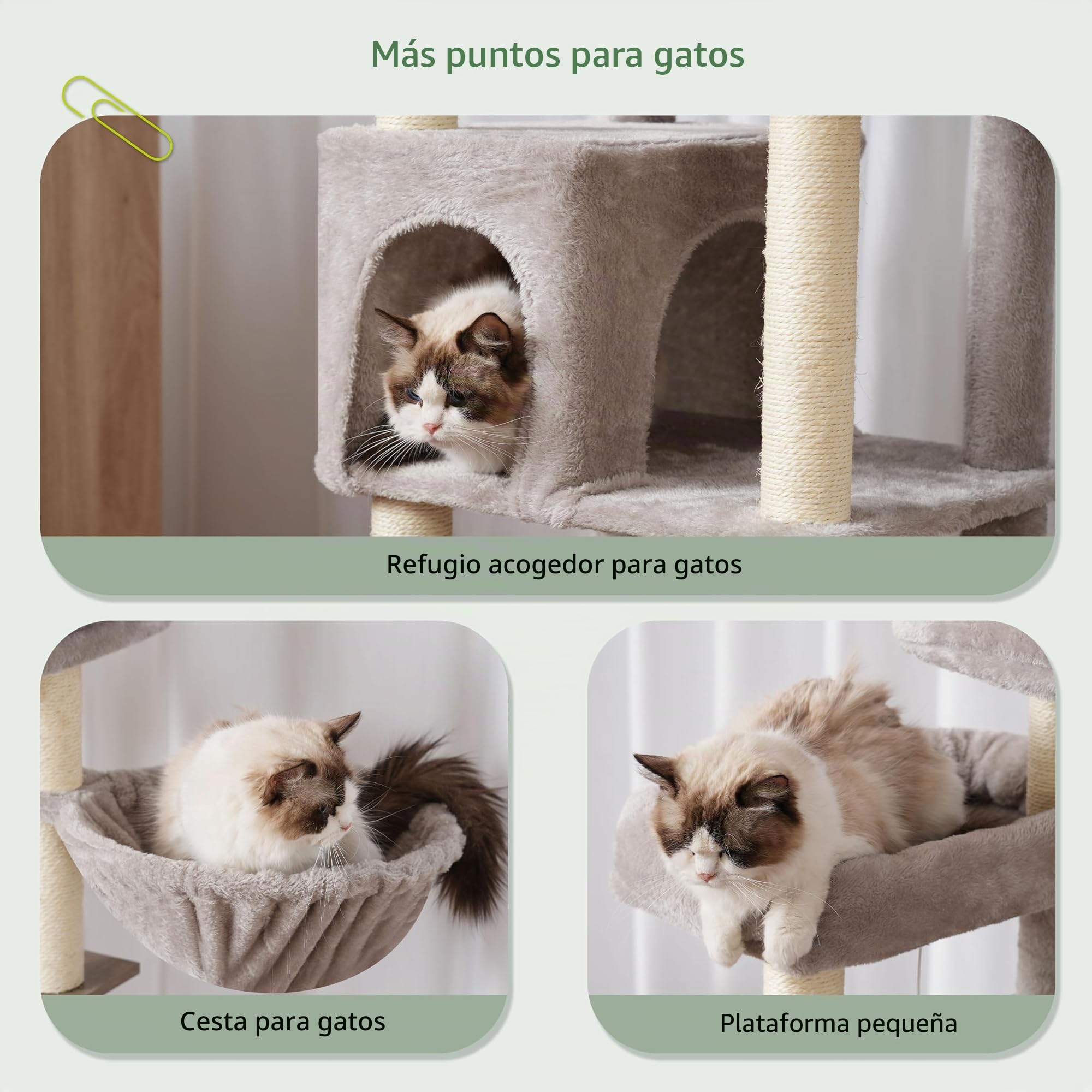 Gitelsnour Árbol para Gatos de 167 cm con estación de alimentación y Plataforma de Madera, con túnel y caseta para Gatos, 11 rascadores de sisal, Plataforma Superior, Gris Claro GCT021W
