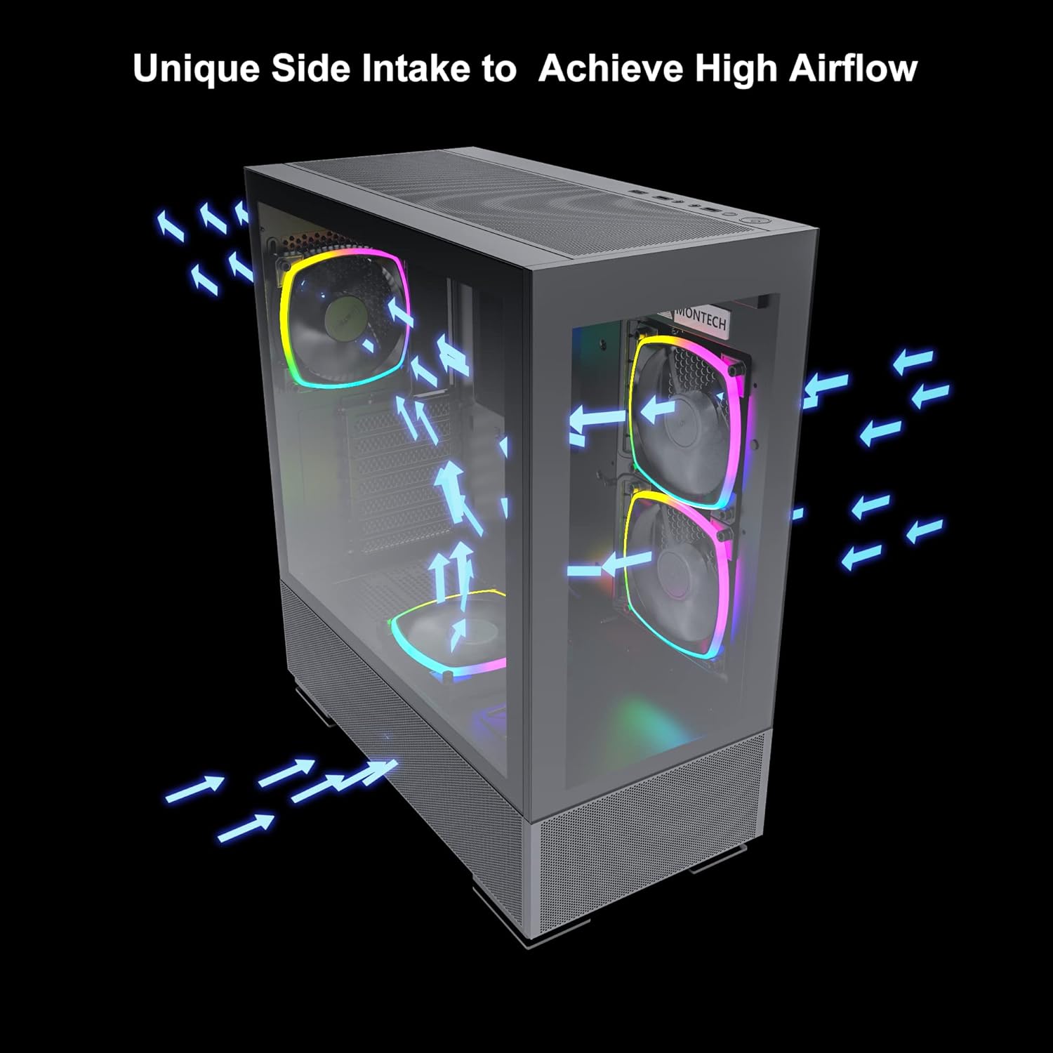 Montech Sky Two, Dual Tempered Glass, 4X PWM ARGB Fans Pre-Installed, ATX Gaming Mid Tower Computer Case, Type C, High Airflow Performance- Black